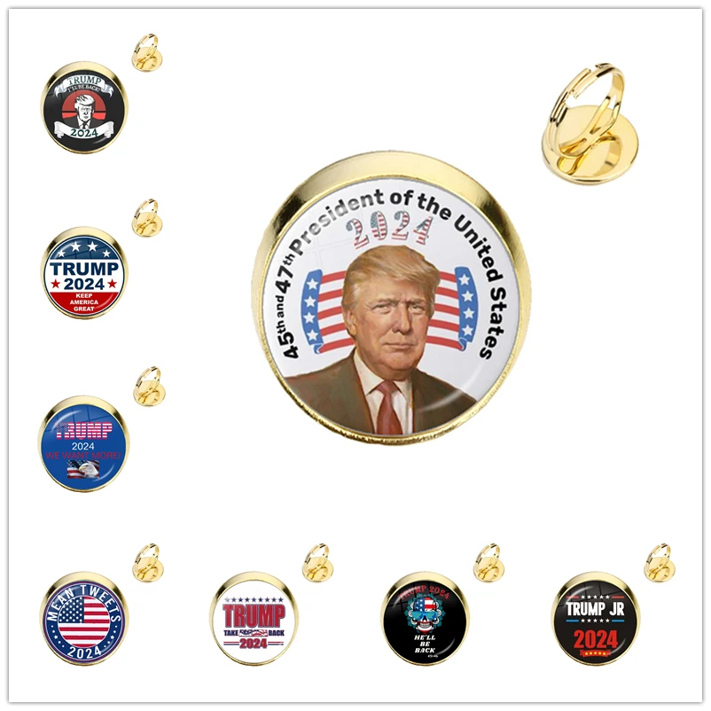 Donald Trump 2024 Collection Glass Cabochon Rings USA Vlajka Keep America skvelé nastaviteľné prstene šperky pre ženy Men Deti