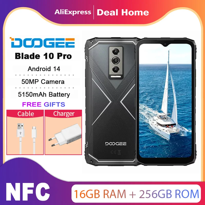 Doogee Blade 10 Pro, NFC, 16гб (6+10) зу+256гб пзу, 4G Rugged, 5150MAH, 6,56 '', OCTA Core, 50MP Camera, Android 14, глобальная версия версия версиvia