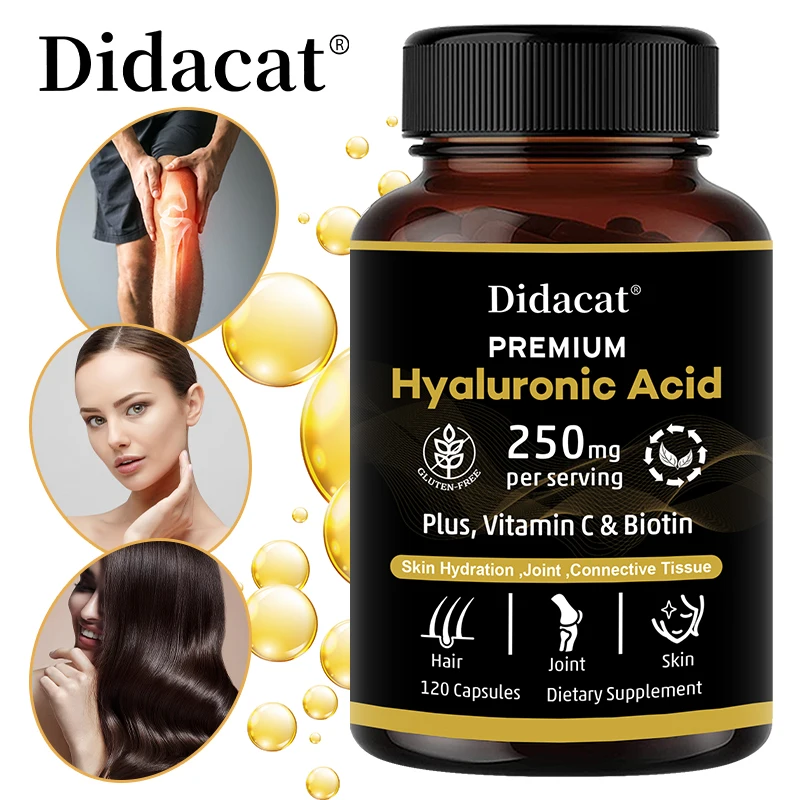 Doplnok kyseliny hyalurónovej 250 mg s vitamínom C, biotínom na podporu hydratácie pokožky, kĺbov, zdravia vlasov a očí, antioxidanty
