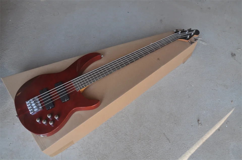 Doprava Kvalitný krk cez telo 5 strún basová gitara hnedá červená elektrická basová gitara na sklade 202234