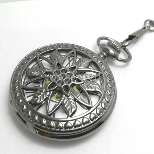 Doprava zadarmo predaj horúcich kvalitných čiernych personalizovaných dutých mechanických vreckových hodiniek White Roman Dial Flip Pocket Watch