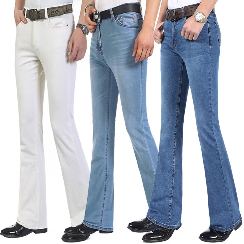 Doprava zdarma 2024 Muži Spring Autumn Boot Cut Jeans Male Mid Stredný pás Príležitostné obchodné džínsové nohavice Flare nohavice Veľkosť 27-38