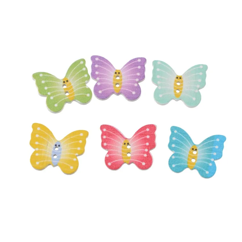 Doprava zdarma maloobchod 10ks náhodne zmiešané farebné 2 jamky vzor drevené fottons Animal Krásne karikatúry Butterfly gombíky 25x21mm