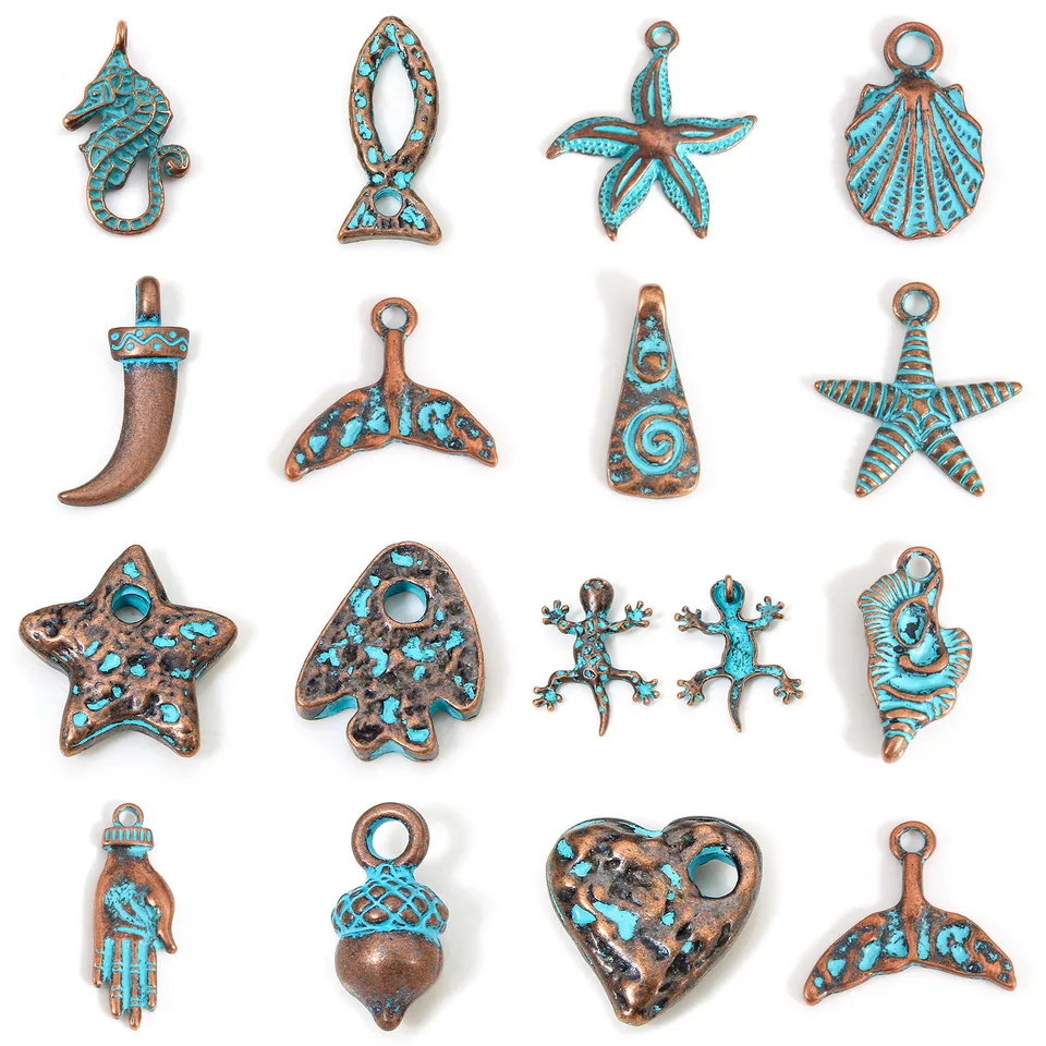 Doreenbeads 10 kusov Česká patina prívesky modrá starožitná bronzová škrupina hviezda kovové kúzla pre DIY náhrdelníky nálezy šperkov