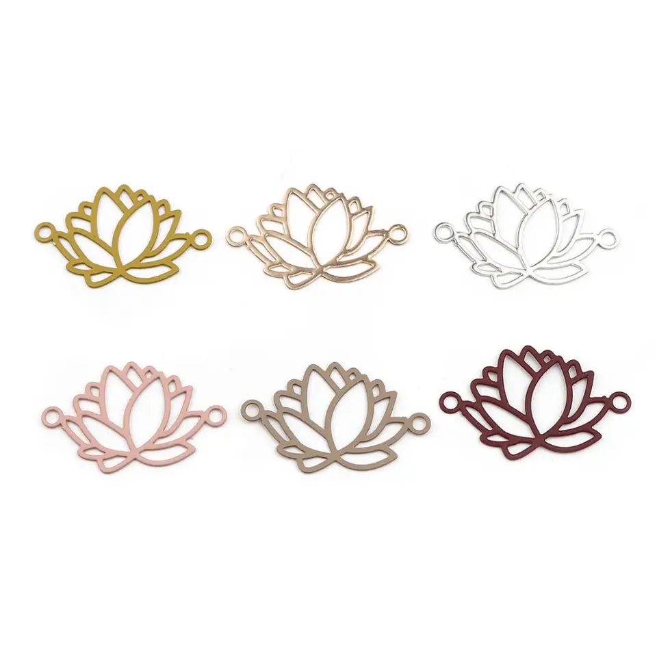 Doreenbeads módna medená filigree pečiatka konektory kvety víno červené farebné šperky DIY nálezy kúzla 23 mm x 14 mm, 10 ks