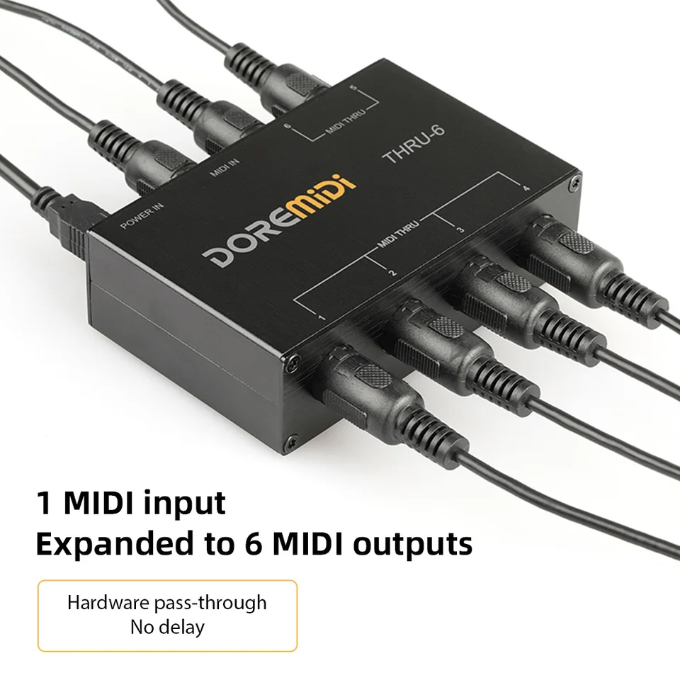 Doremidi Midi Box 1-in 6-out Midi Splitter Converter Host Box Plug and Play kompatibilný so všetkými zariadeniami MIDI Standard Interfaces zariadenia