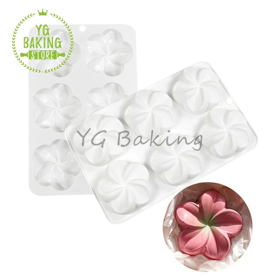 Dorica 6 jamka Plumeria Design Pudding Silikónová pleseň Mousse 3D kvetina čokoládová forma DIY dezert Deszert Desist Tools Tools Bakeware
