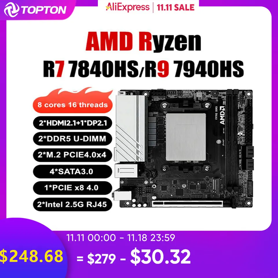 Doska NAS PCB AMD Ryzen 9 7940HS 7 7840HS Firewall základná doska 2xnvme 4xsata3.0 pciex8 2xddr5 2x2.5g LAN Gaming ITX hlavná doska