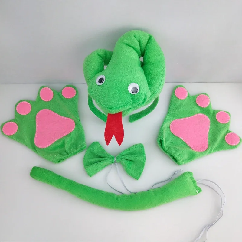 Dospelé deti Party Green Snake Headband Bowtie Tail Paw Dámske zvieracie vlasy Vlasy plyš Halloween kostým cosplay