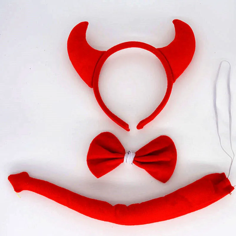 Dospelé deti večierky Dievča Devil Black Demon Headband Ear Horn Bow kravaty chvost zvieracie narodeniny Halloween kostým Cosplay