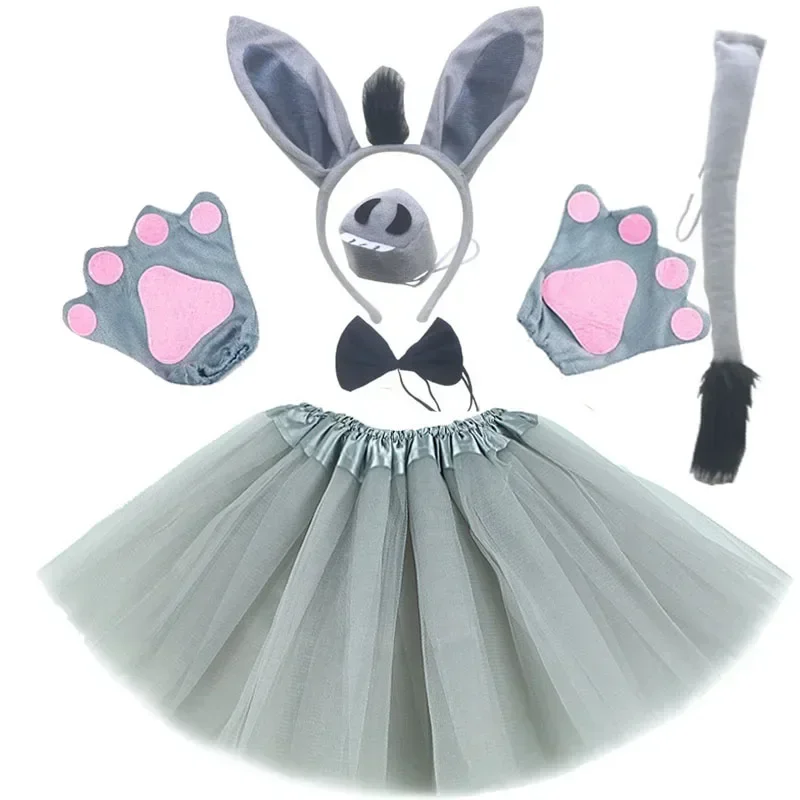 Dospelé deti zvierací džungľa sú set dlhé uši chvost sukňou tutu rekvizity večierky doplnky Halloween kostým cosplay