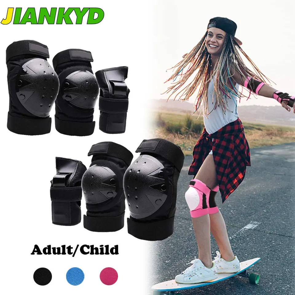 Dospelé/detské kolená vankúšiky lakťové doštičky na zápästie 3 v 1 ochranné prevodové stupne pre viac športových skateboardingových korčuľových cyklistických skútrov