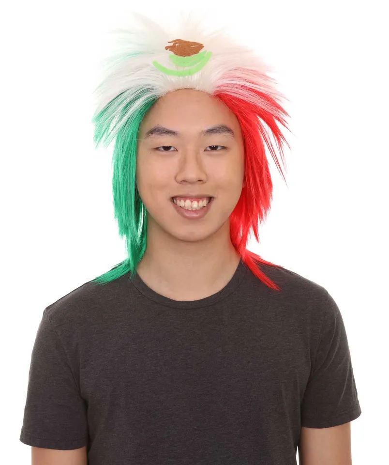 Dospelé unisex Mexiko Jumbo Sports Fun Parochne, afro patriotická parochňa s priedušnou čiapkou pre mužov a ženy, syntetické vlákno