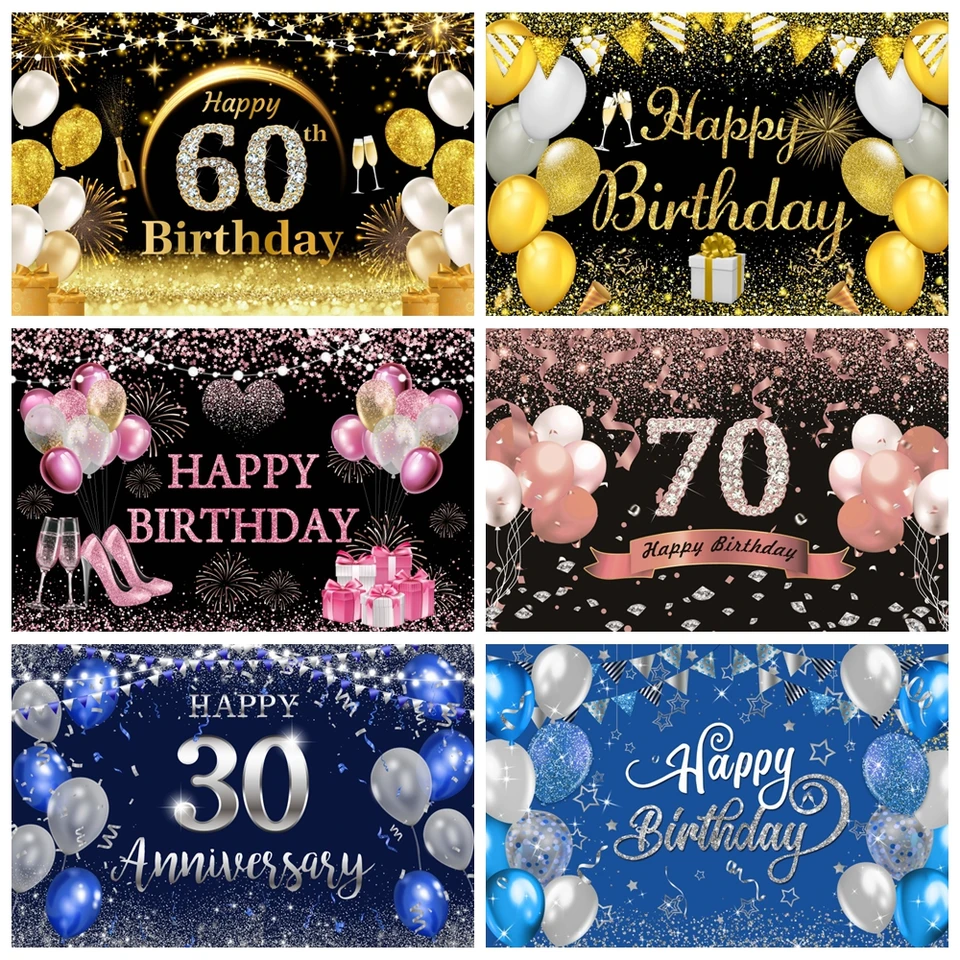Dospelé všetko najlepšie k narodeninám DECON DETORE GLITTER GLITTER ZLATÝ BALLOON Svadba Custom Photography Banner Photo štúdio rekvizity
