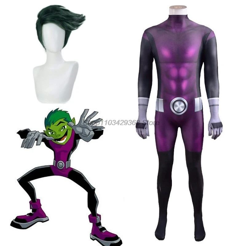 Dospelí deti Teen Game Titans Beast Comic Comic Logan Boy Cosplay Cossuit kostým oblek Halloween Uniforma parochne roleplay chico cos besia