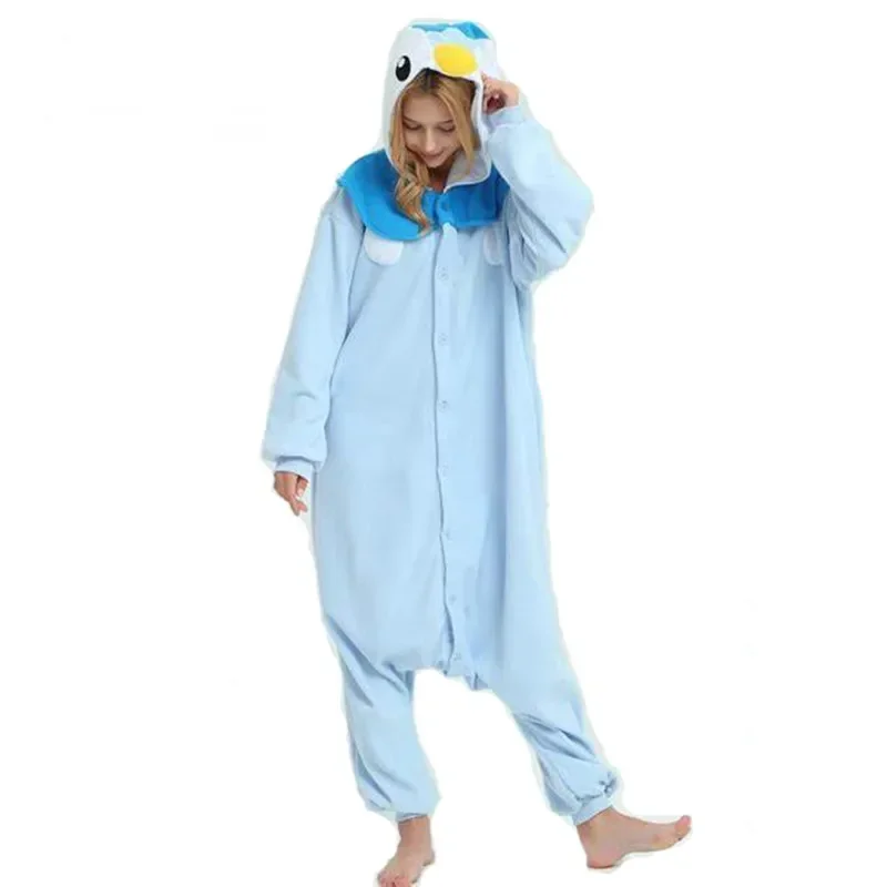 Dospelí modrý tučniak piplup kigurumi Onesie anime pyžamy karikatúra fleece teplá rodinná párty cosplay veľkonočné sviatky kostým