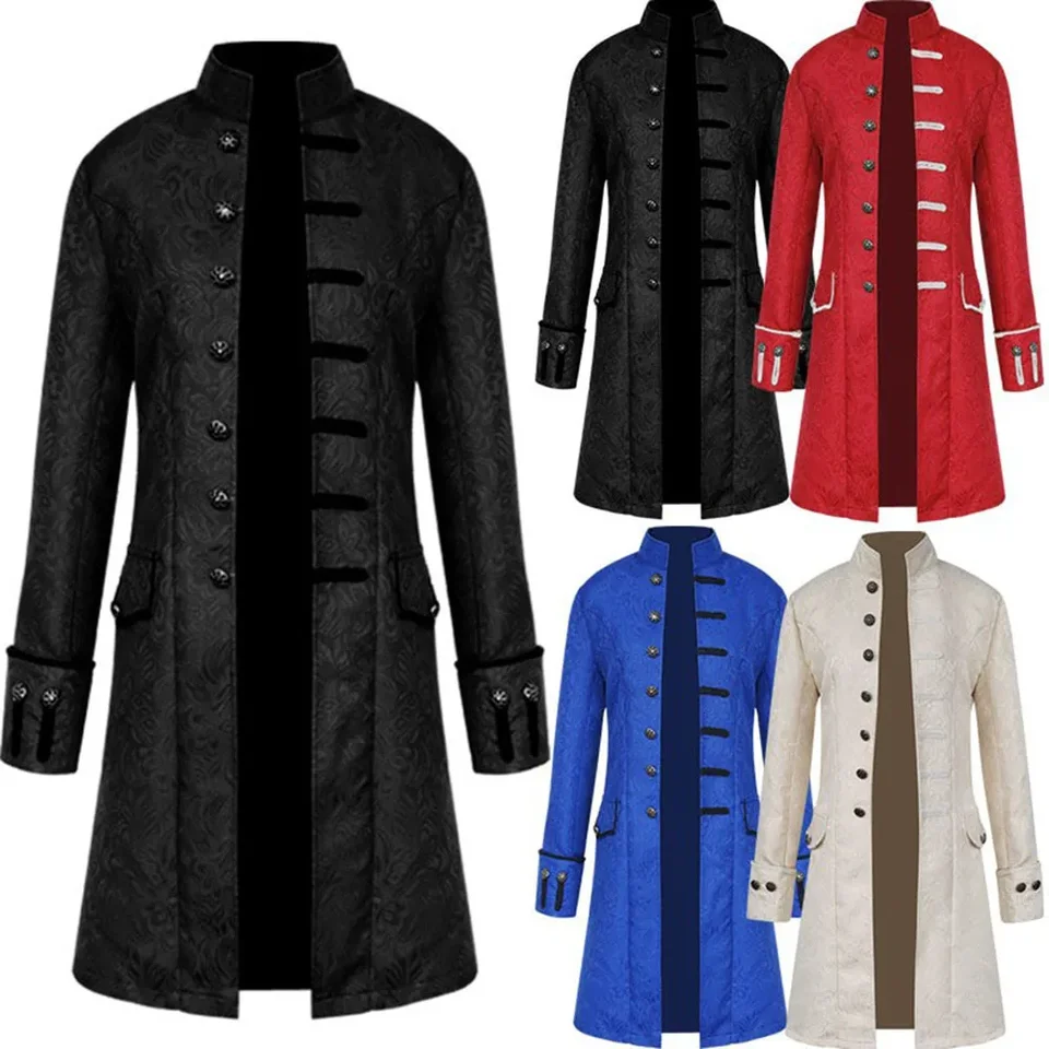 Dospelí muži Steampunk Trench Coat Vintage Prince Overcoat Stredovek