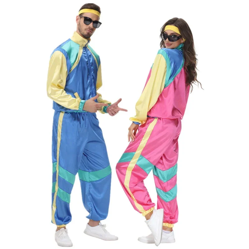 Dospelí muži Ženy Vinobranie 80. rokov Hip Hop Disco Cosplay Hippie kostým Halloween Purim Karneval párty pár Tracksuit outfit MB14