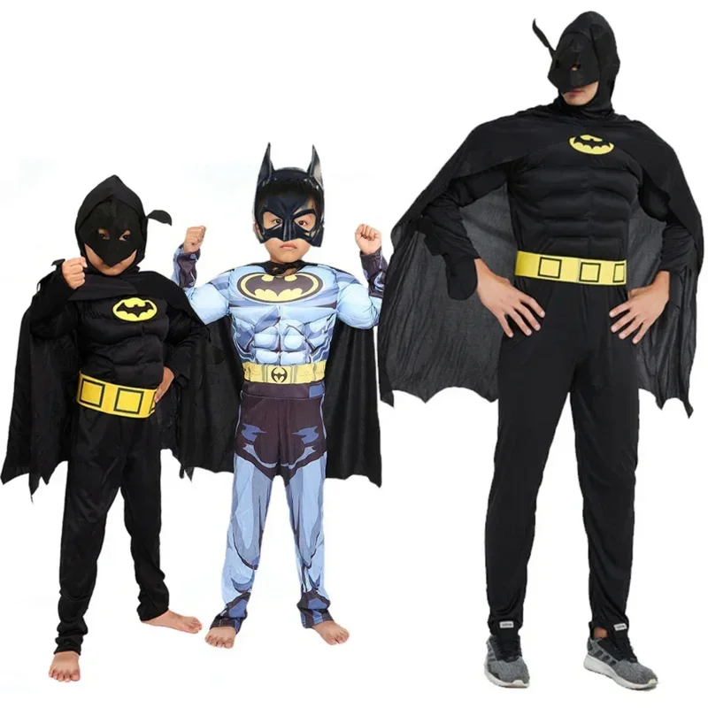 Dospelý batoľa svalové netopiere Cosplay muži superhrdina Wayne kostým Dark Knight Classic Bat Costy Boys Men Men Bat kombinézy