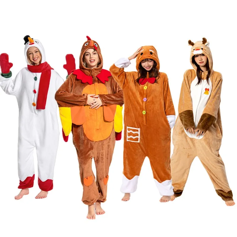 Dospelý karikatúra Turecko pyžamá sob Snowman vianočné cosplay flanel spánok