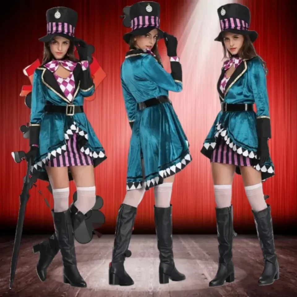 Dospelý kúzelník Performance kostým nočný klub zvierat krotiteľ pódium kostým Halloween Ellie Mad Hatter Silk