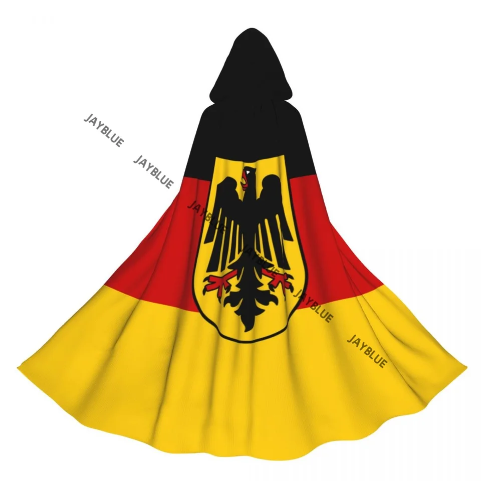 Dospelý plášť CLOAK CAPE Hooded Vlajka Nemecka Stredovekého kostýmu WICCA VAMPIRE ELF PURIM KARNIVE PARTY