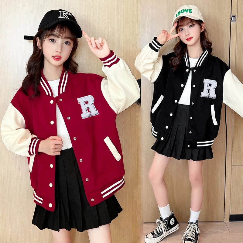 Dospievajúce dievčatá baseballové bundy pre 5-14 rokov staré dospievajúce oblečenie Detské športové oblečenie Coat Coat Spring Autumn Fashion Boys Jacket