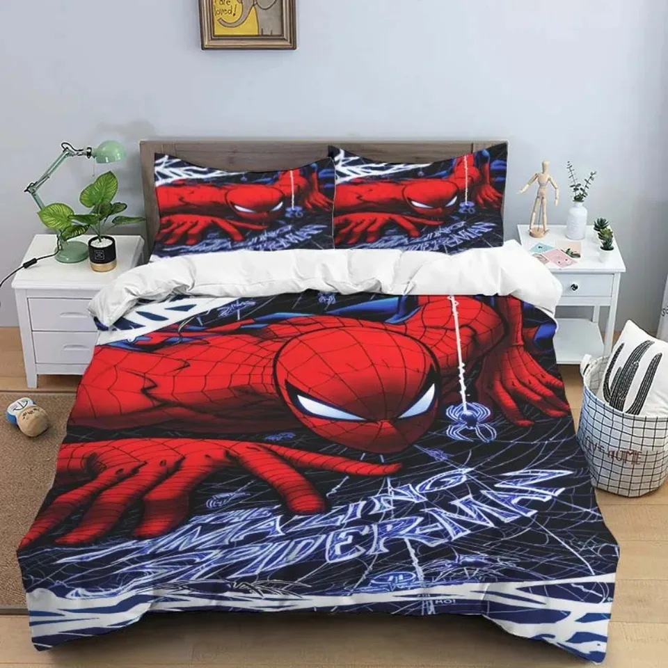 Dospievajúci chlapci posteľ kryt vankúš Spiderman Cover Cover Set 3D tlačené pavúky Muž posteľná sada darček Single Twin King Veľkosť