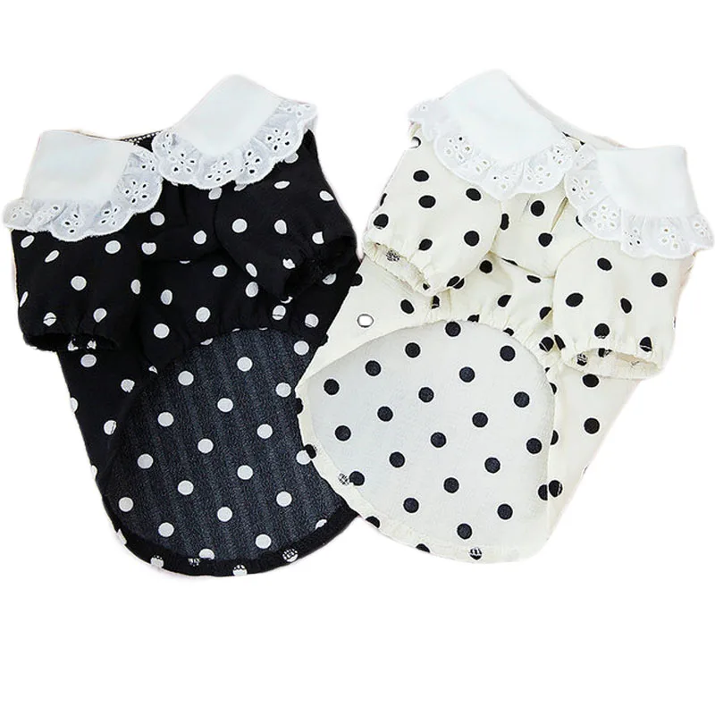 Dot Girls Dog Hoodies košeľa biele čierne psie psie oblečenie s dlhým rukávom Šteniatko pre malé psov