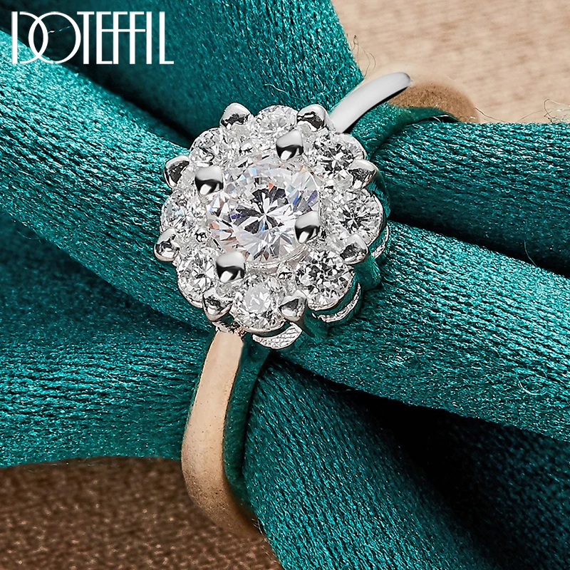 Doteffil 925 Sterling Silver Flower Veľký AAA zirkónový prsteň pre ženy Muž Svadobná zásnubná večierok Darčekové kúzlo šperky