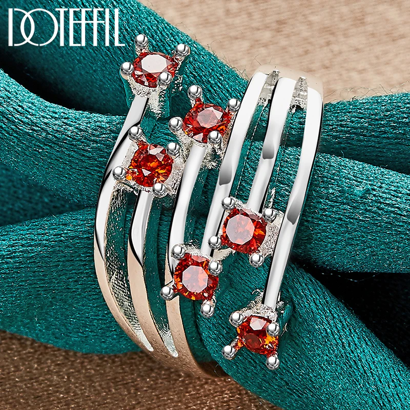 Doteffil 925 Sterling Silver Round Red Red AAA Zirkón prsteň pre ženy MAN Svadobné zásnubné party módne kúzlo šperky