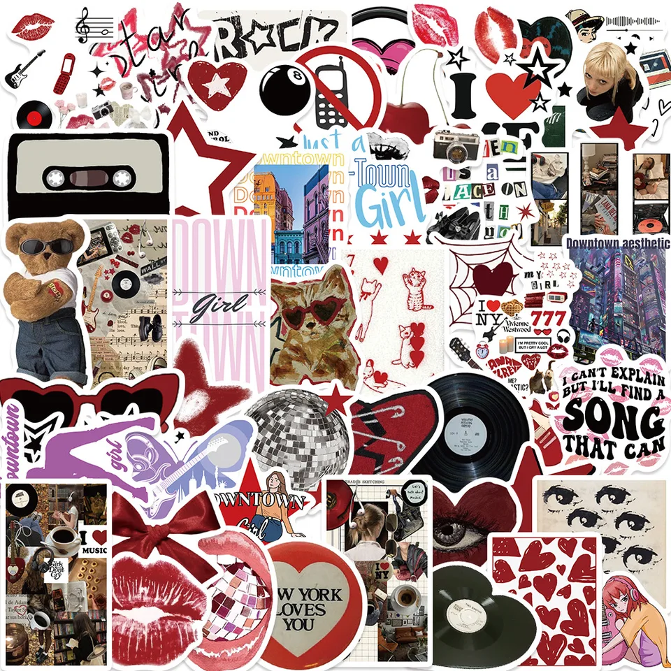 Downtown Y2K Girls Girls Aestetické nálepky 50ks balenie pre deti hračky Denník prenosný scrapbook dekorácie graffiti nálepka