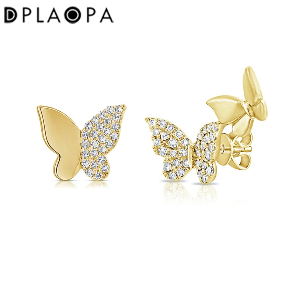 DPLAOPA 100% 925 Sterling Silver Gold Dlach Butterfly Stud Clips Clips Big Animal Náročné klipy pre piercing šperky