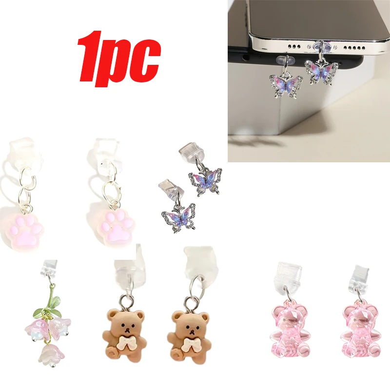 Drag Dust Ornament Butterfly/Flower/Bear Phone Dust Ornament Dendant Dendant pre prístup k telefónu pre Prach Dust