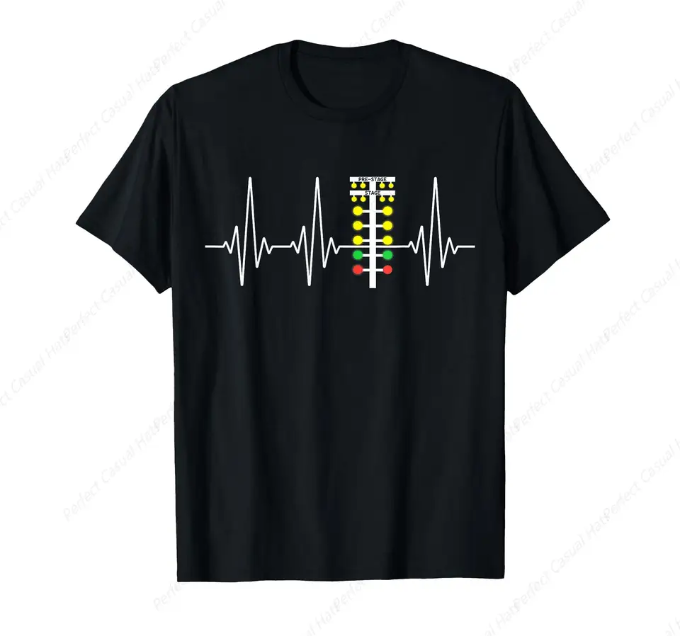 Drag Racing Heartbeat Race Track Light Tree Dragster Car Guy Tričko O-Neck Cotton Short Ruckve