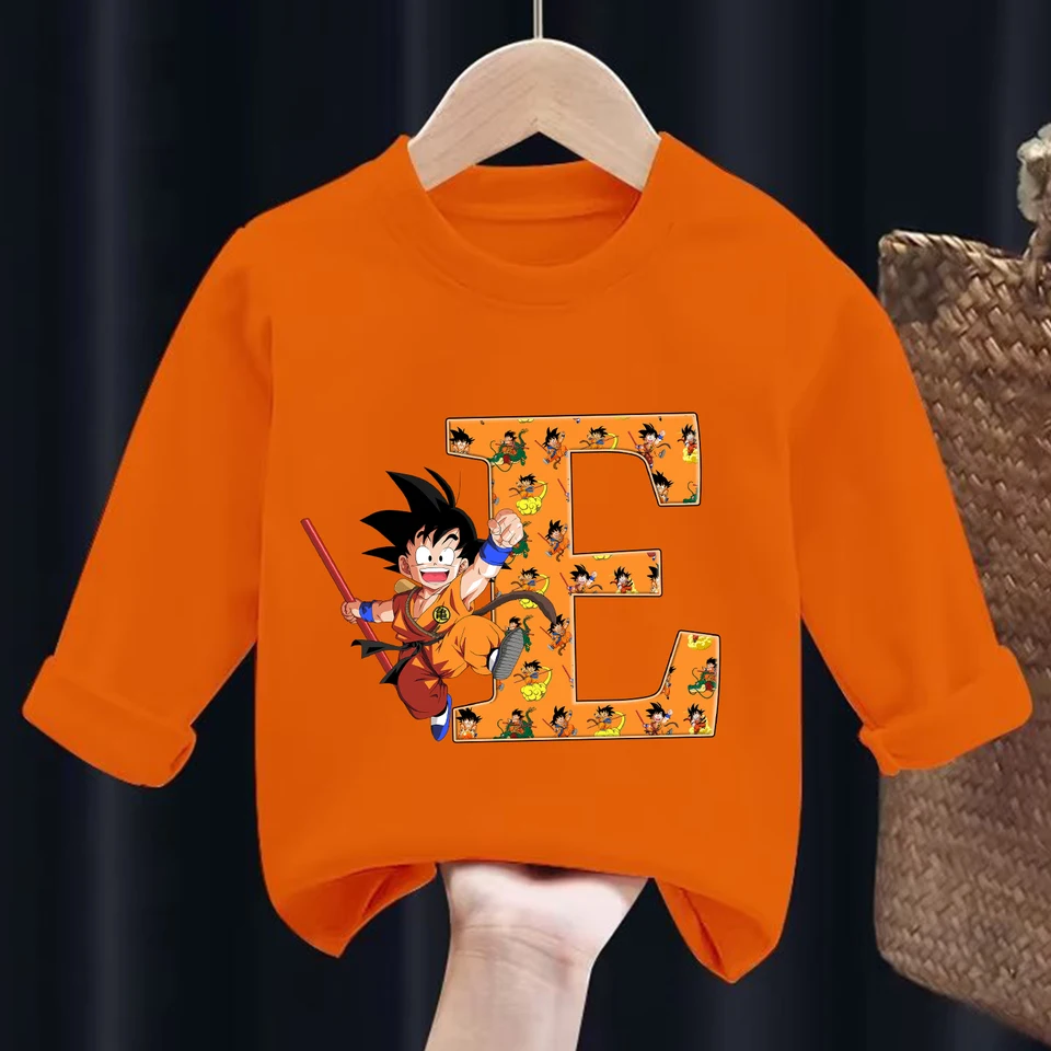 Dragon Ball Goku dlhý rukáv pre deti az lista Cartoon Obliekanie Nový oranžový kaftan dieťa anime oblečenie okrúhly krk blúzka darček
