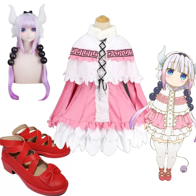 Dragon Maid Cosplay kostým slečny Kobayashi Kanna Kanna Kamui Gradient Party topánky Halloween Party Lolita Dress Uniformné rohy hlavy pokrývky hlavy hlavy
