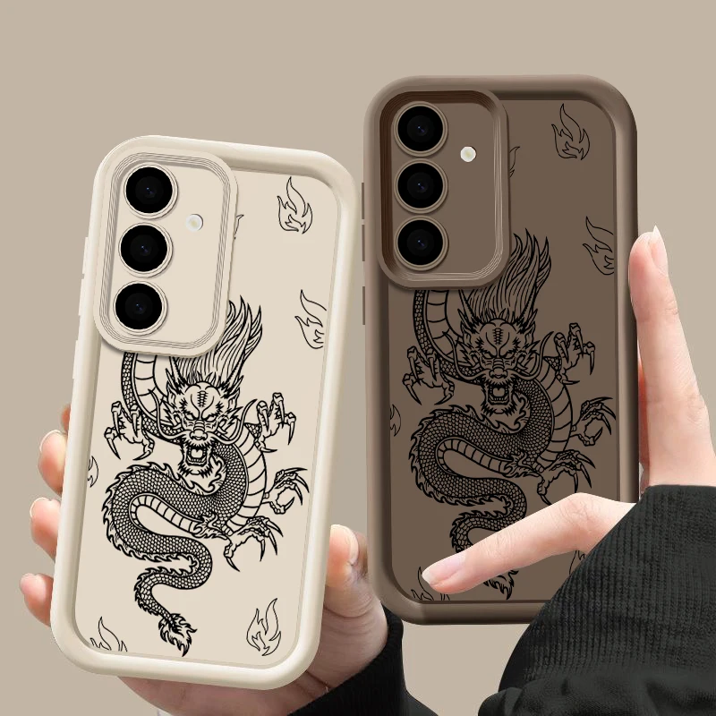 Dragon Pattern Soft TPU puzdro pre Samsung Galaxy A55 A54 A15 A14 A35 A25 A52 A53 5G S23 S24 Ultra S21 S24 FE S22 Plus telefónny kryt