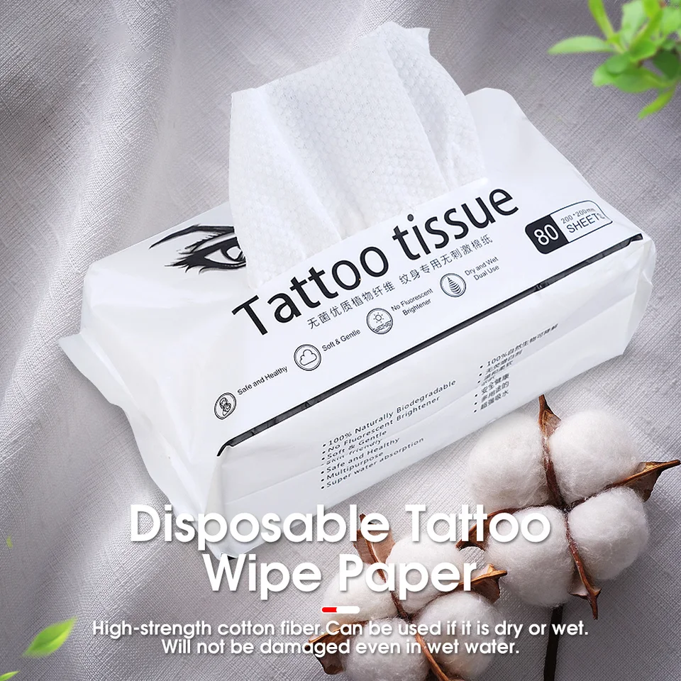 Dragonhawk 80ks biele jednorazové tetovanie Tattoo Wipe Paper Soft Tissue Tissue Todel Čistiace čistenie make -up tetovania Dodávky príslušenstva