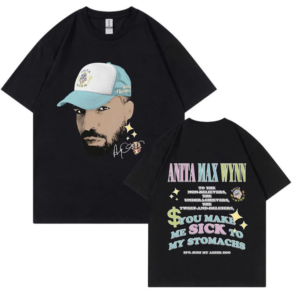 Drake Anita Max Wynn Funny Meme Graphic T tričko Men módne hip hopové nadmerné tričko Tričko Casy O-Neck Cotton T Tops Tops