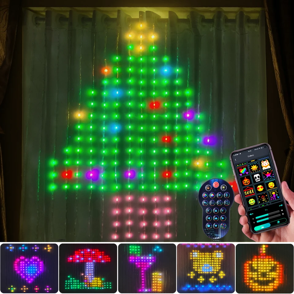 Dream Color Fairy Vianočné svetlá LED reťazec Bluetooth RGBIC Adresa Adresa Curtain Girland pre Window Party Svadobná dekorácia