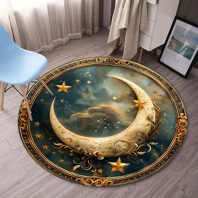Dream Moon Round Rugs Luxusný mesačný vzor plyšový plyšový šmykľavka umývateľná dekorácia koberca Obývacia izba pohovka