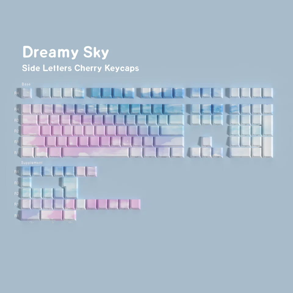 Dreamy Sky Side Print PBT Keycap Cherry Profile podsvietená cez priehradové písmená veľké súpravy Kľúčové čiapky pre Wooting HI75 A75