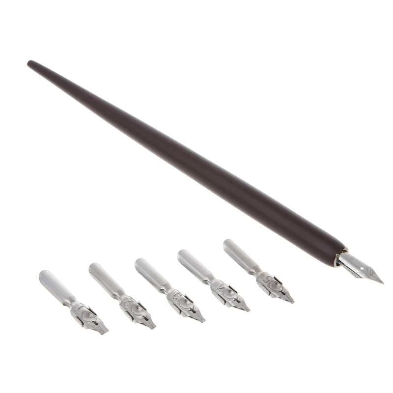 Drevená anglická kaligrafická kalgrafia Pen Copperplate Script Script Couther Dip Držiteľ pero + 5 hrotov Drop Shipping