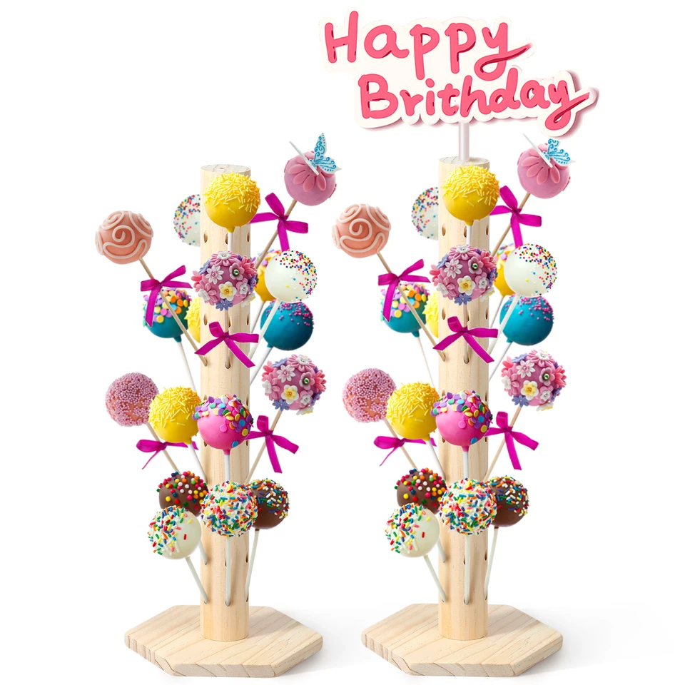 Drevená lollipová stojan 60 jamiek Lollipop držiak dekoratívny lollip držiak na tyčinky Lollipop Tree Držiak ľahko zostavuje koláčový pop