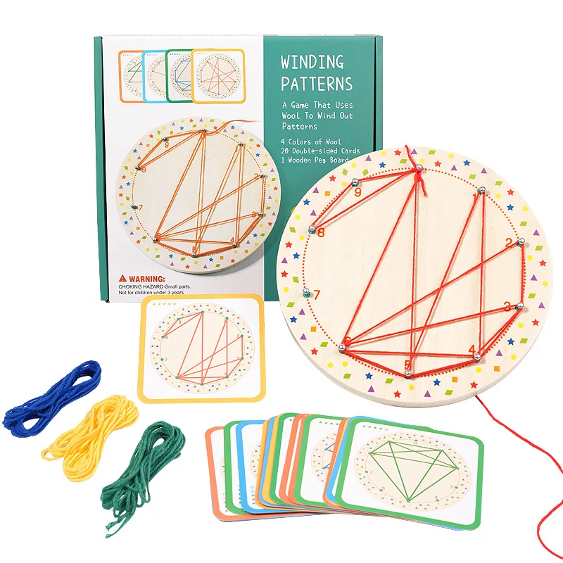 Drevená matematika Geoboard pre deti Geometrická zodpovedajúca hra Grafický blok Kids Montessori Vzdelávacie hračky pre vinutie pre 3-5Y