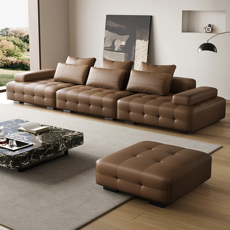 Drevená moderná luxusná pohovka obývacia izba Európsky tvar L Spáliteľné oblátky pohovka Sekcia kožené muebles para e el hogar domovský nábytok