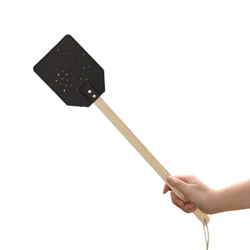 Drevená palica rukoväť komár Swatter Manual Fly Swatter Pu Leather Mosquito Swatter