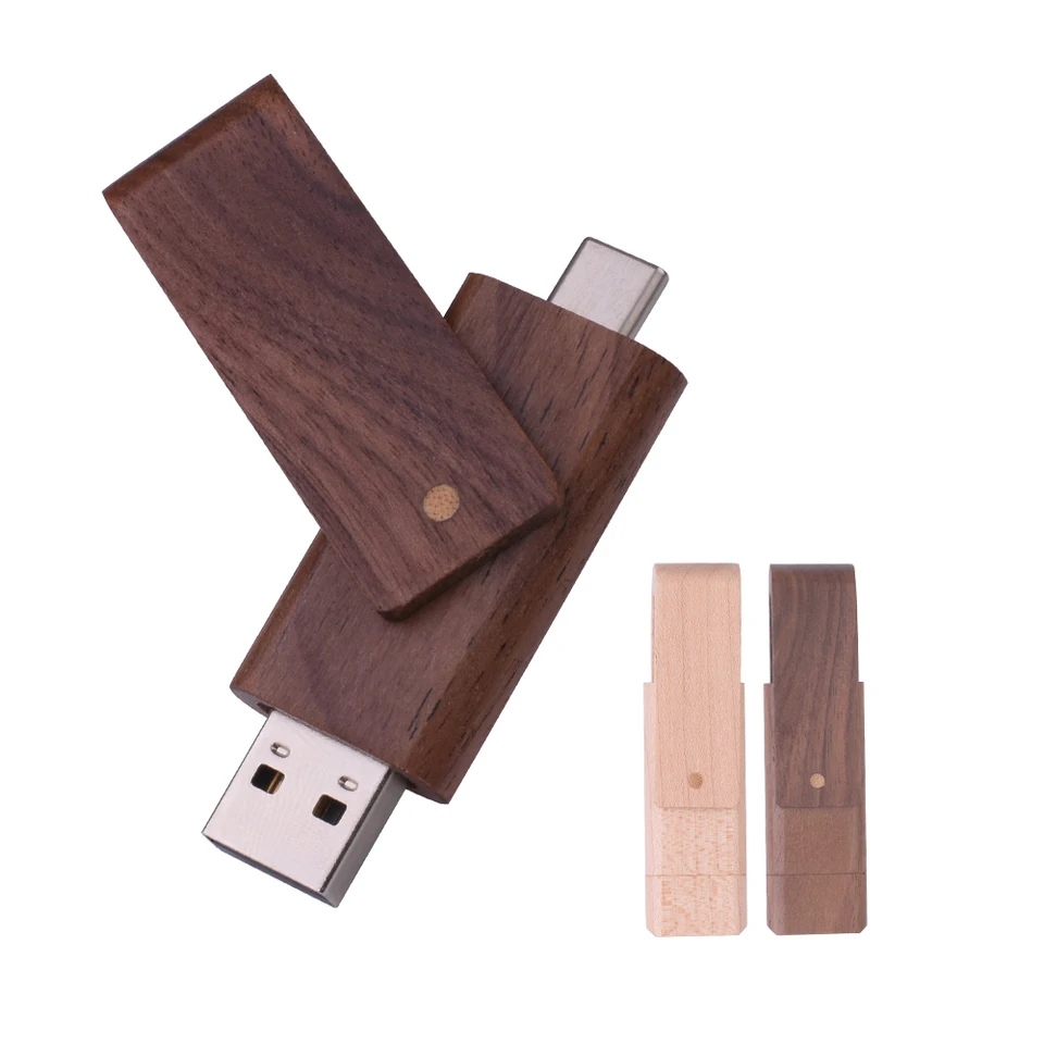 Drevená vysokorýchlostná USB Stick OTG 2in1 128 GB USB Flash Drive 64 GB Maple Memory Stick 32g Rotatovateľná pero Drive Svadobný darček