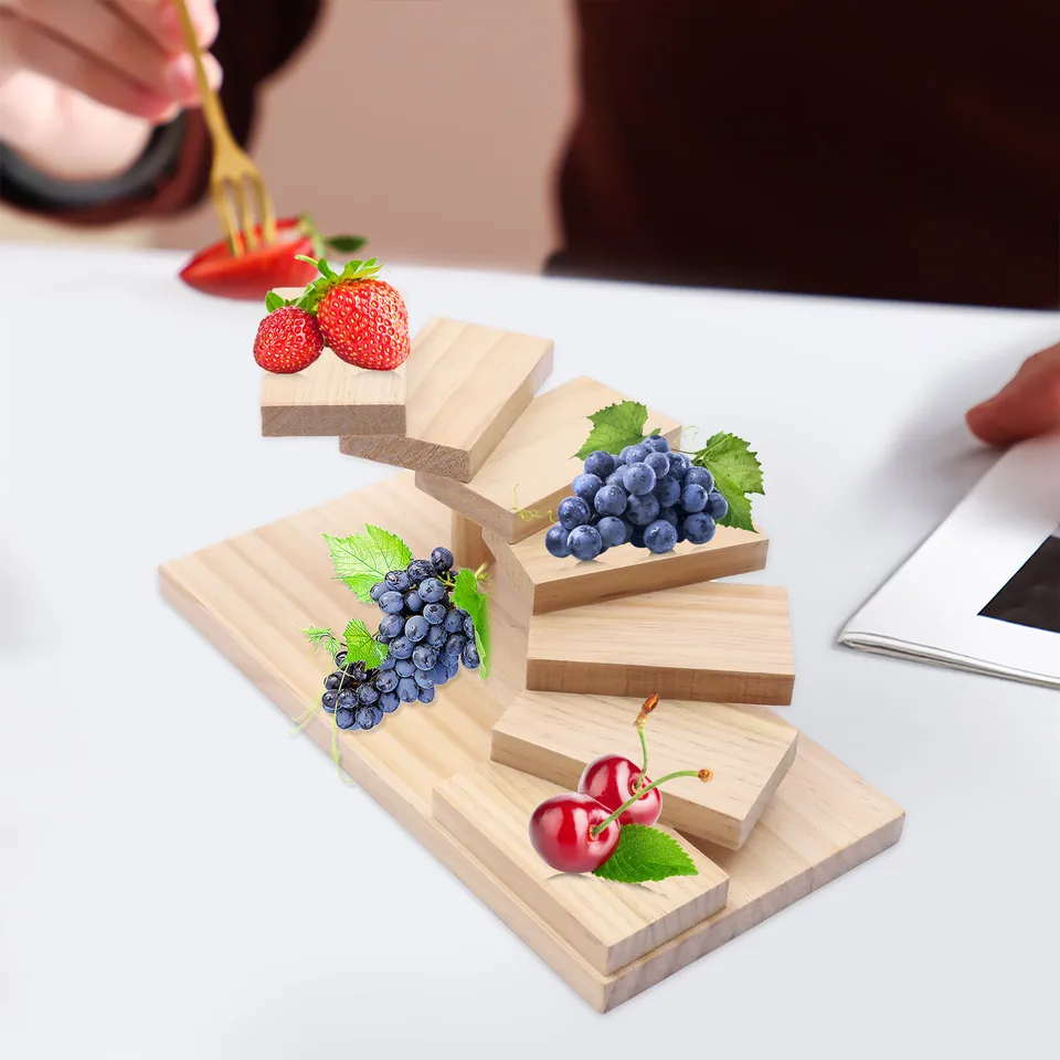 Drevené 7-stupňové schodisko Sushi Rack, sushi servírovacie podnosy, stojan na výstavu sushi, stojan na výstavu jedla, ktorý podáva podnos